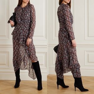 Veronica Beard Sazan Asymmetric Ruffled Floral Print Silk Chiffon Midi Dress